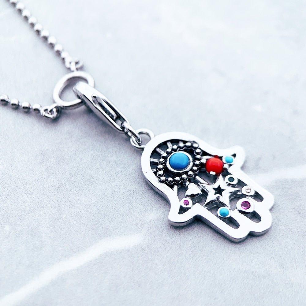 Collier pendentif main de fatma bohème en argent 925