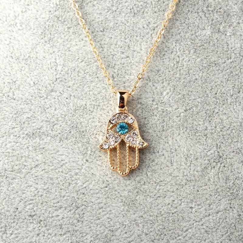 Collier pendentif main de fatma cristaux plaqué or / argent - MonPendentif
