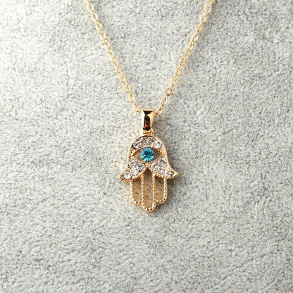 Collier pendentif main de fatma cristaux plaqué or / argent - MonPendentif