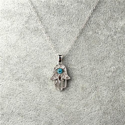 Collier pendentif main de fatma cristaux plaqué or / argent - MonPendentif