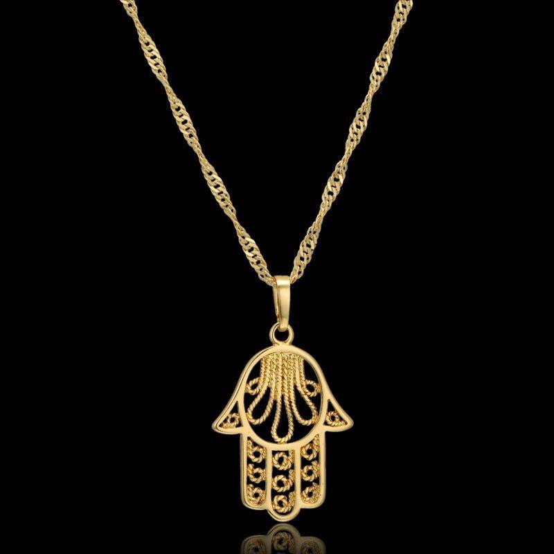 Collier pendentif main de fatma fine plaqué or - MonPendentif