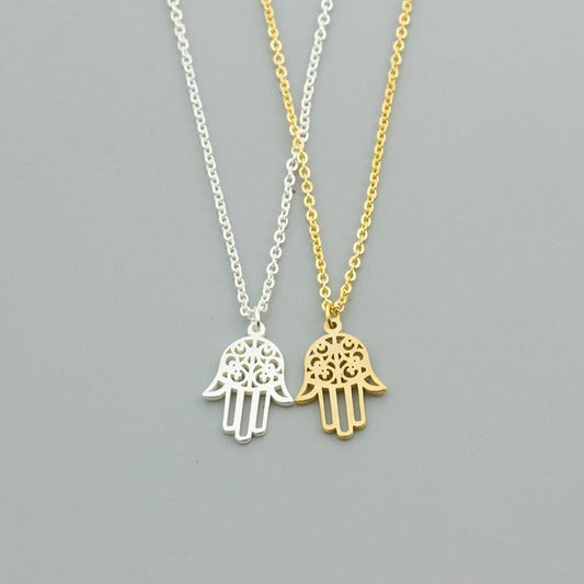 Collier pendentif main de fatma minimaliste ras du cou plaqué or /  argent