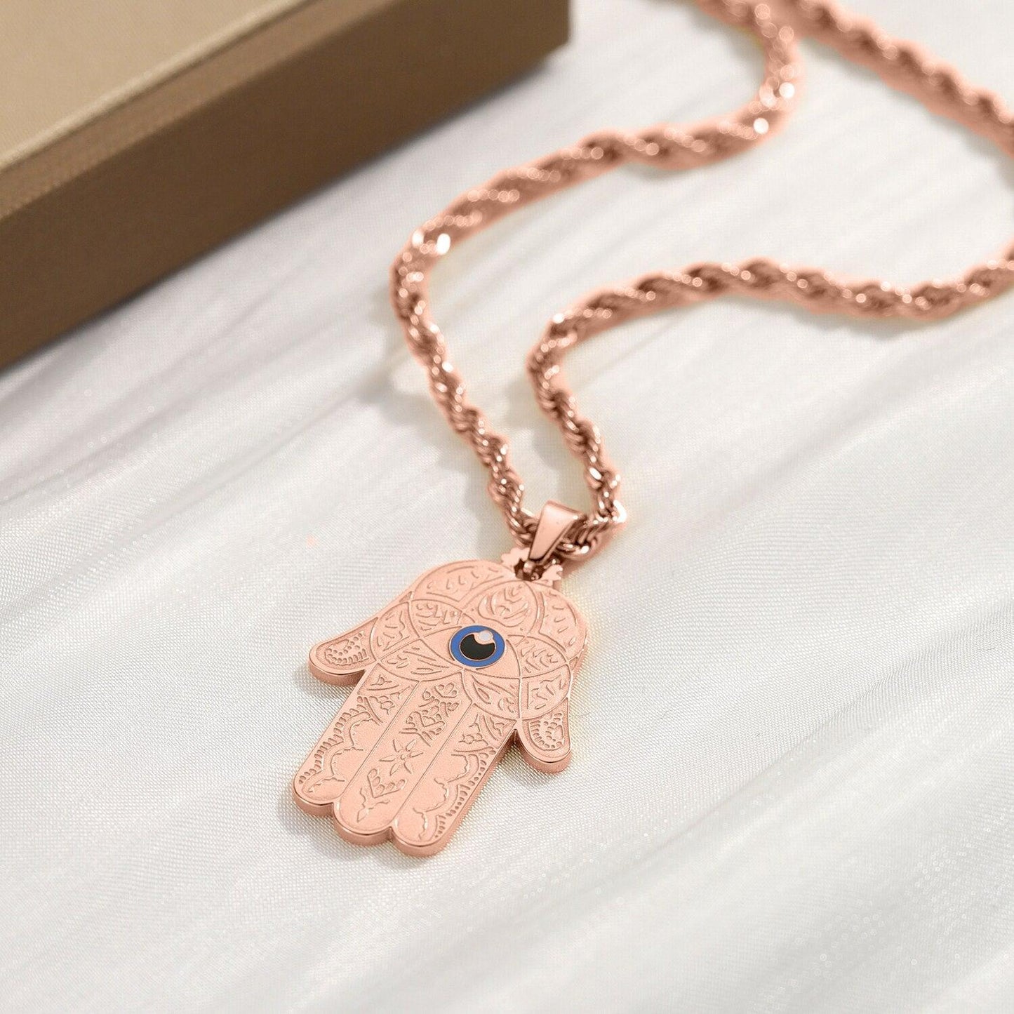 Collier pendentif main de fatma plat avec oeil plaqué or / argent / or rose - MonPendentif