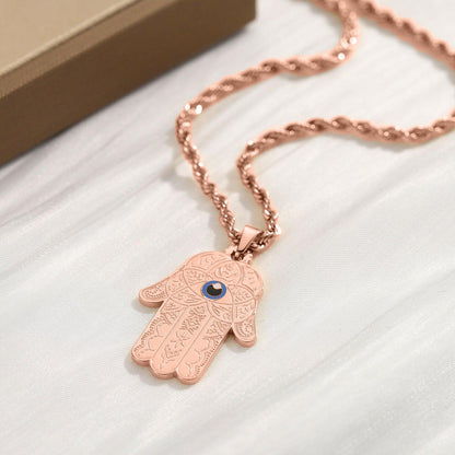 Collier pendentif main de fatma plat avec oeil plaqué or / argent / or rose - MonPendentif