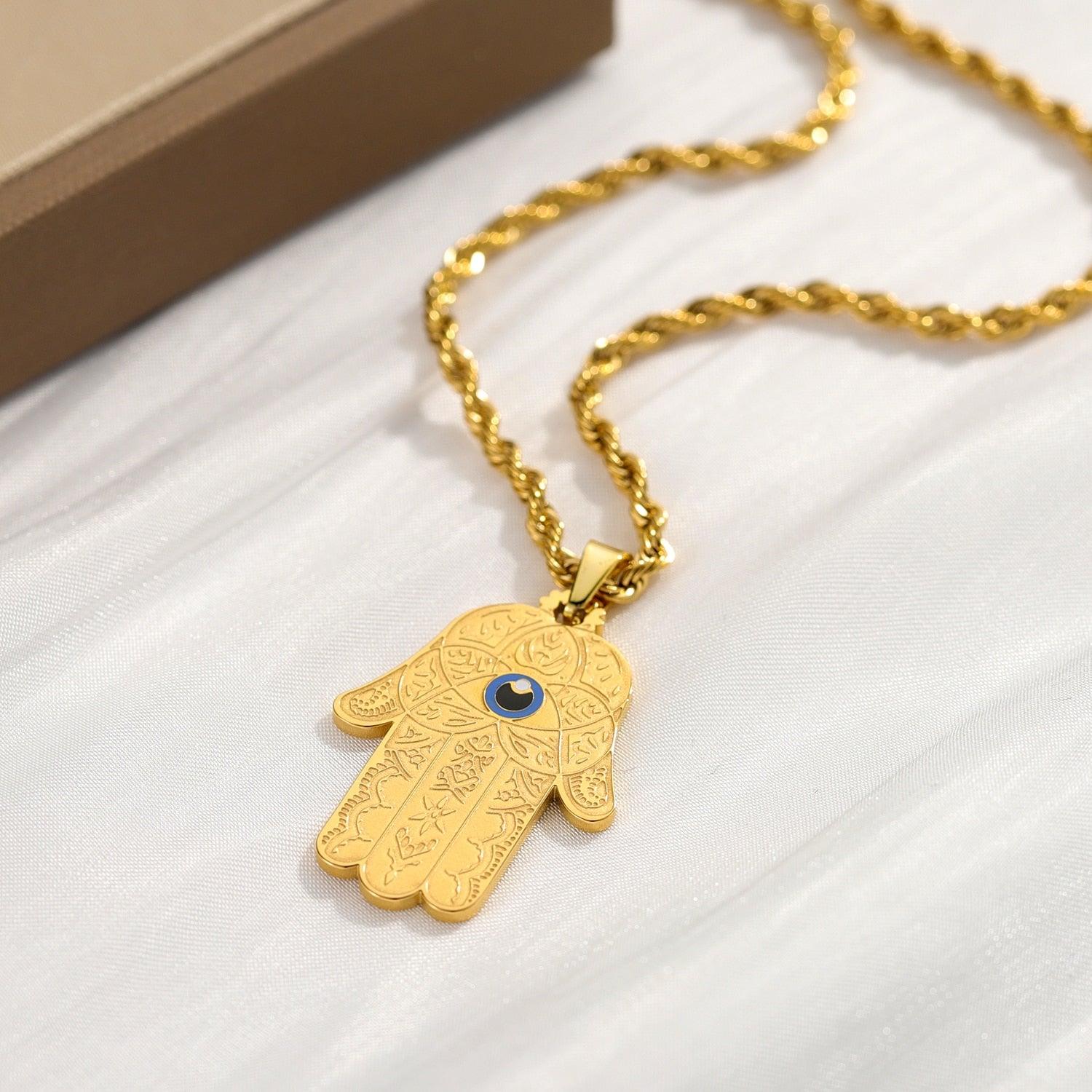 Collier pendentif main de fatma plat avec oeil plaqué or / argent / or rose - MonPendentif