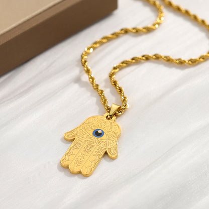 Collier pendentif main de fatma plat avec oeil plaqué or / argent / or rose - MonPendentif
