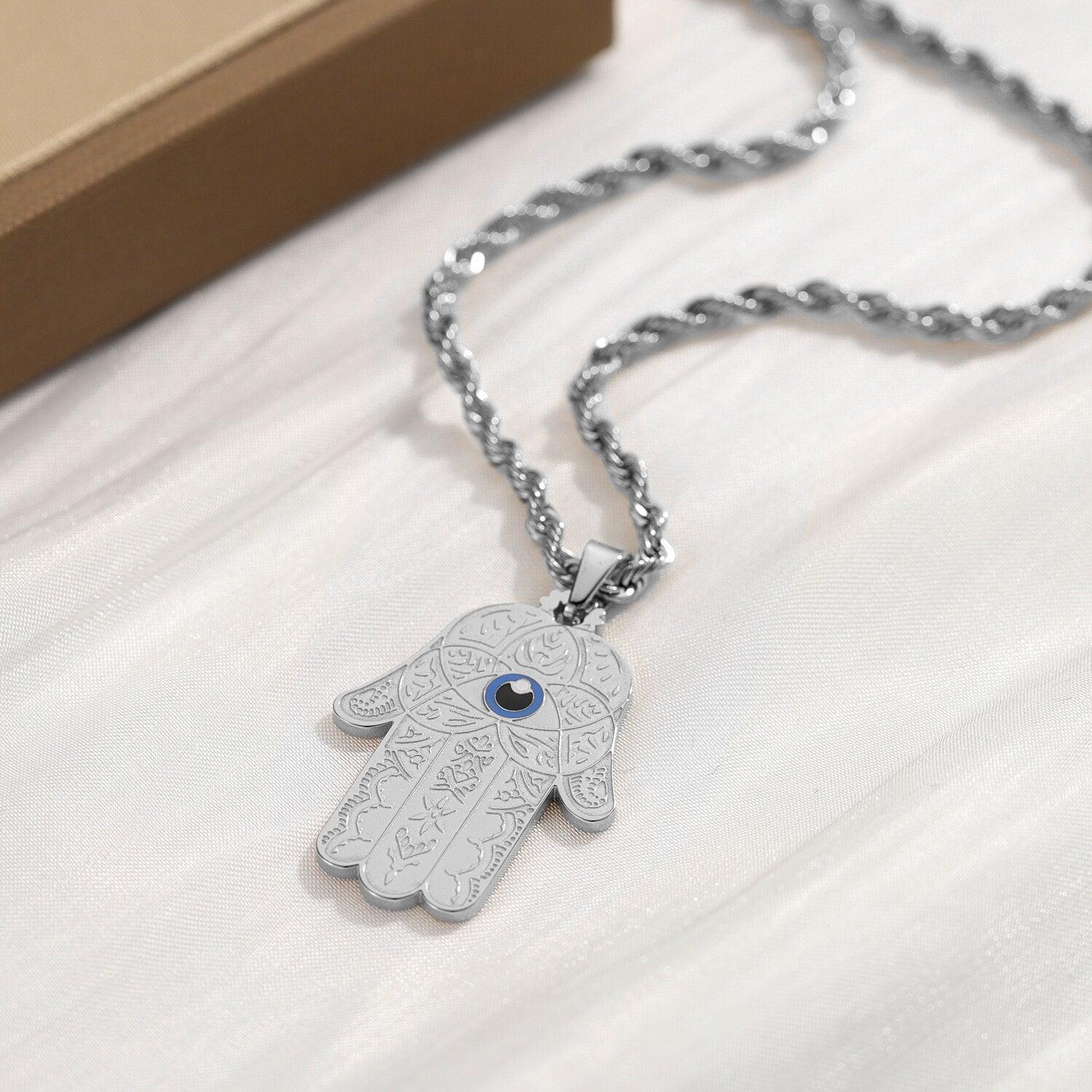 Collier pendentif main de fatma plat avec oeil plaqué or / argent / or rose - MonPendentif