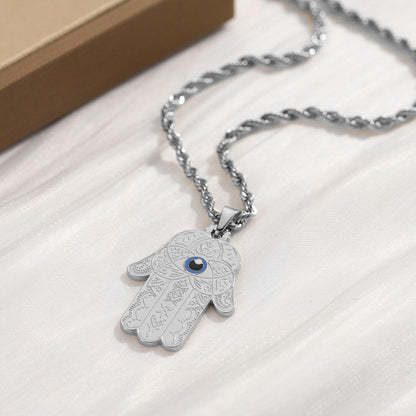 Collier pendentif main de fatma plat avec oeil plaqué or / argent / or rose - MonPendentif