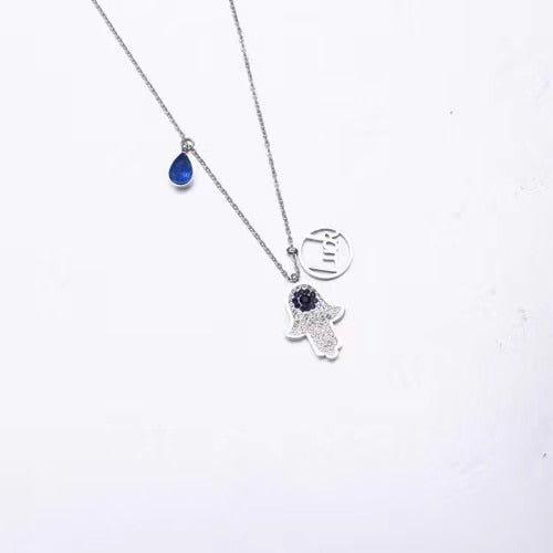 Collier pendentif main de fatma strass plaqué or / argent / or rose - MonPendentif