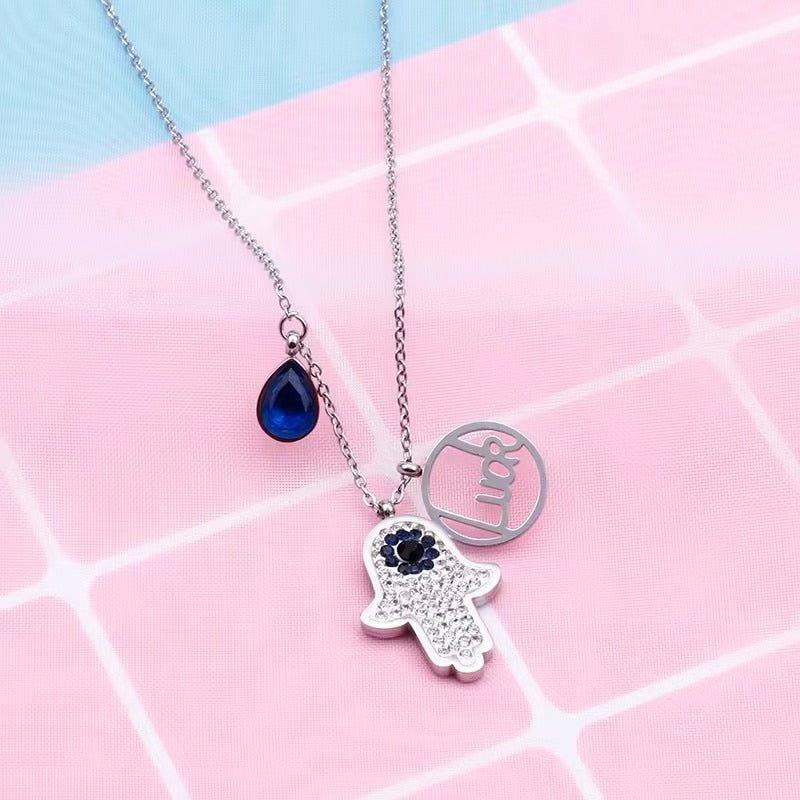 Collier pendentif main de fatma strass plaqué or / argent / or rose