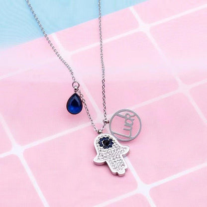 Collier pendentif main de fatma strass plaqué or / argent / or rose