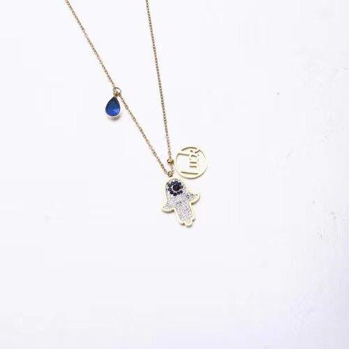 Collier pendentif main de fatma strass plaqué or / argent / or rose - MonPendentif