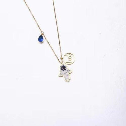 Collier pendentif main de fatma strass plaqué or / argent / or rose - MonPendentif