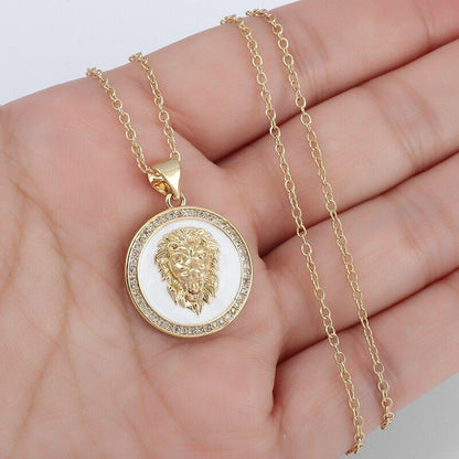 Collier pendentif médaillon tête de lion