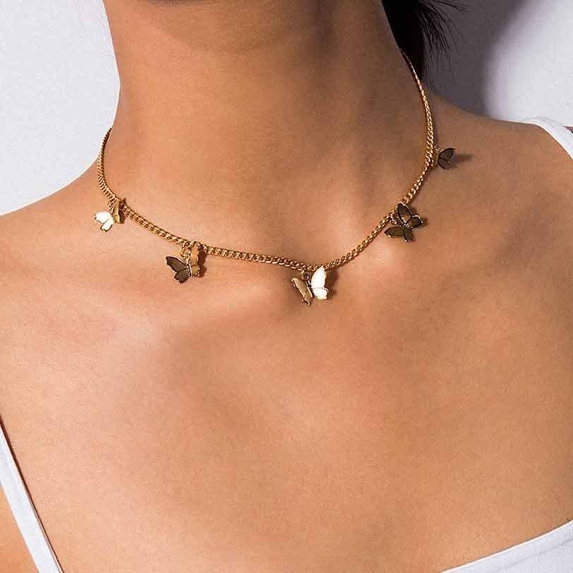 Collier pendentif multiple papillon plaqué or