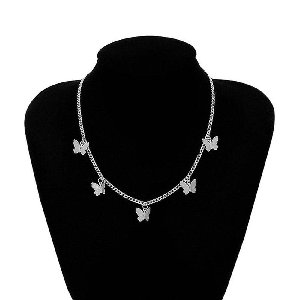 Collier pendentif multiple papillon plaqué or - MonPendentif