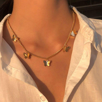 Collier pendentif multiple papillon plaqué or - MonPendentif