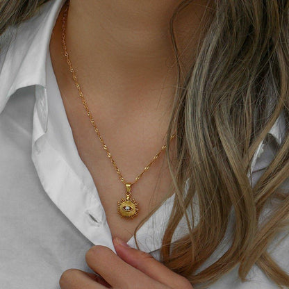 Collier pendentif oeil avec rayons vintage plaqué or