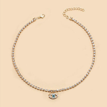 Collier pendentif œil bleu bohémien ras de cou avec cristal