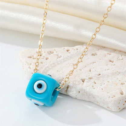 Collier pendentif oeil bleu cube - MonPendentif