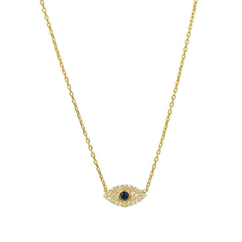 Collier pendentif oeil bleu en argent 925 avec strass plaqué or - MonPendentif