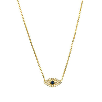 Collier pendentif oeil bleu en argent 925 avec strass plaqué or - MonPendentif