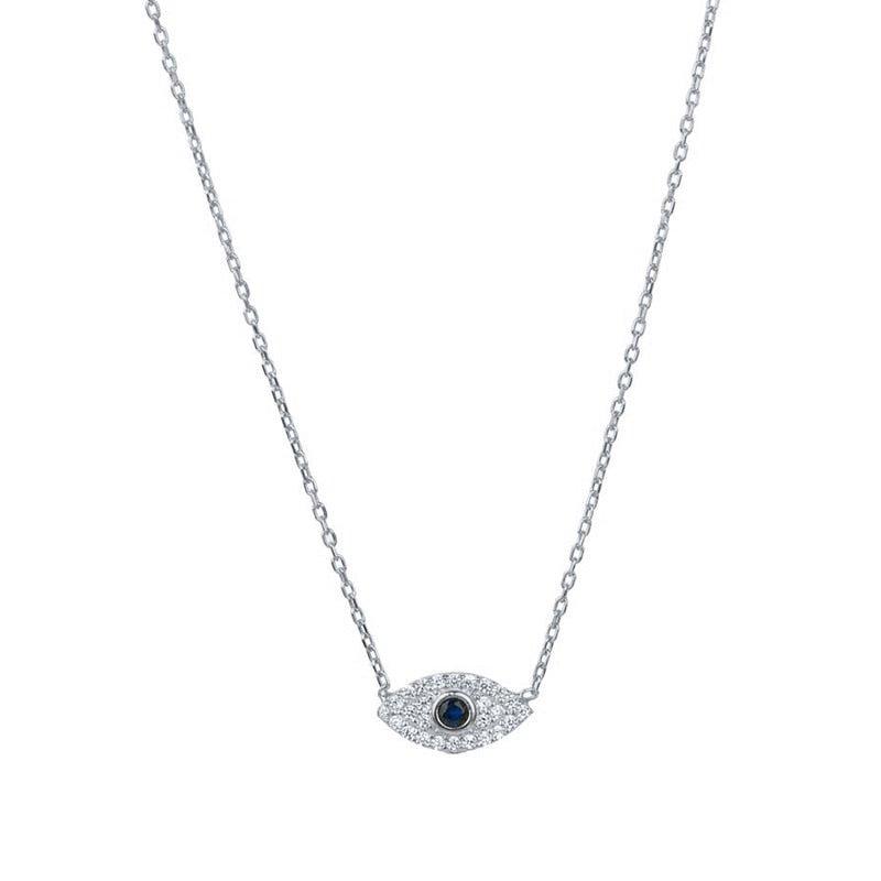Collier pendentif oeil bleu en argent 925 avec strass plaqué or - MonPendentif