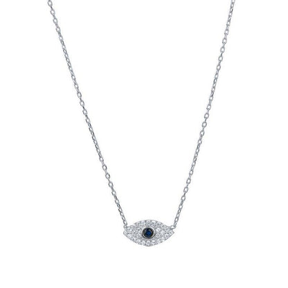 Collier pendentif oeil bleu en argent 925 avec strass plaqué or - MonPendentif