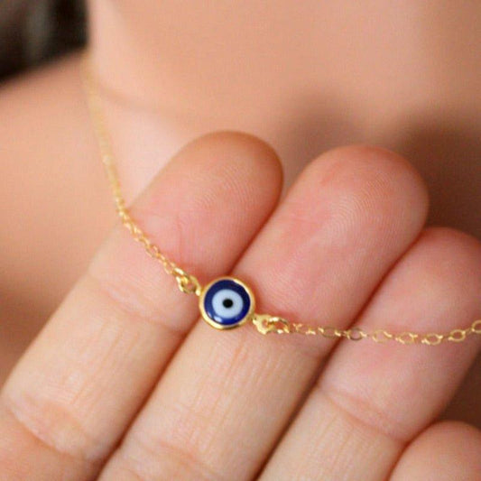 Collier pendentif oeil bleu minimaliste ras de cou plaqué or