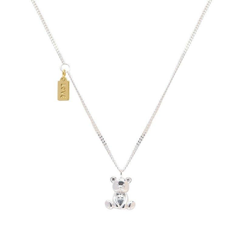 Collier pendentif ourson au repos plaqué argent