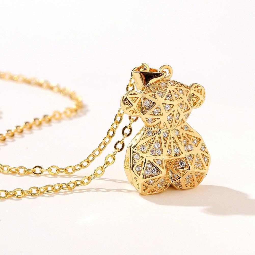 Collier pendentif ourson avec cristal plaqué or