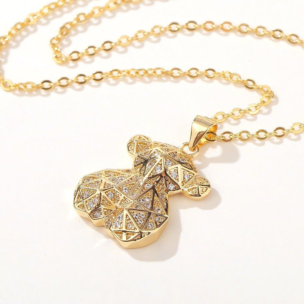 Collier pendentif ourson avec cristal plaqué or