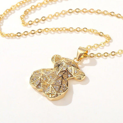 Collier pendentif ourson avec cristal plaqué or
