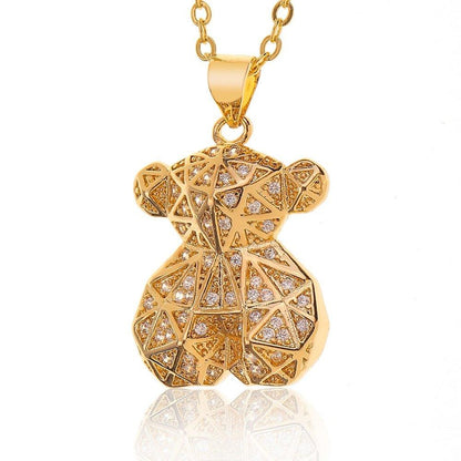 Collier pendentif ourson avec cristal plaqué or