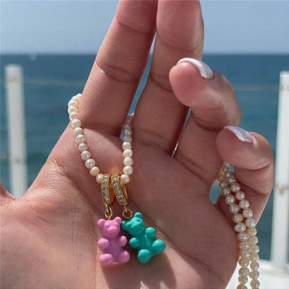 Collier pendentif ourson coloré