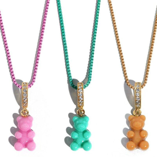 Collier pendentif ourson coloré - MonPendentif