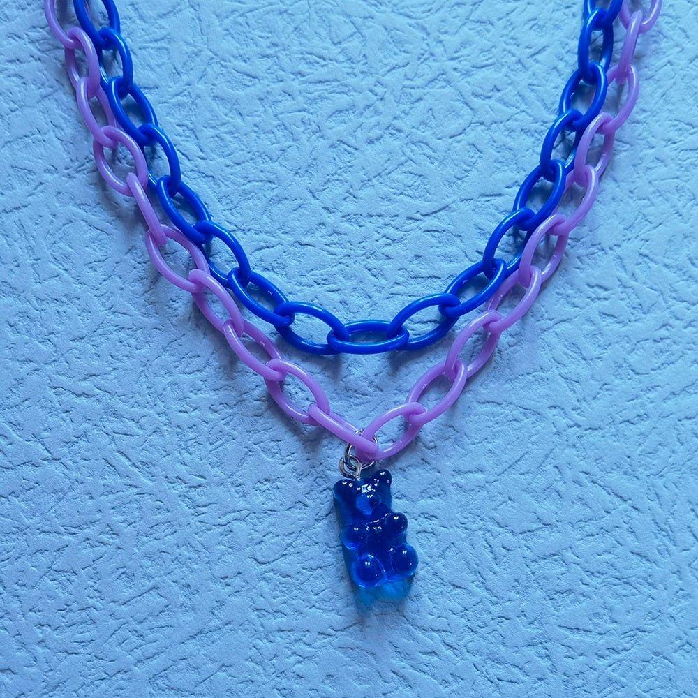 Collier pendentif ourson coloré avec chaine - MonPendentif