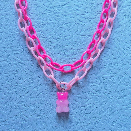 Collier pendentif ourson coloré avec chaine - MonPendentif