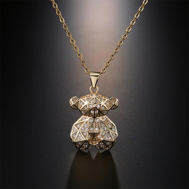 Collier pendentif ourson géométrique en strass