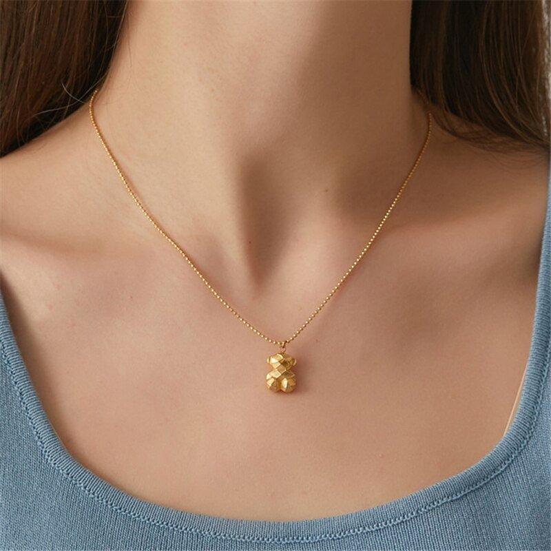 Collier pendentif ourson géométrique mini palqué or