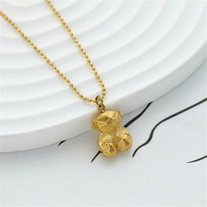 Collier pendentif ourson géométrique mini palqué or