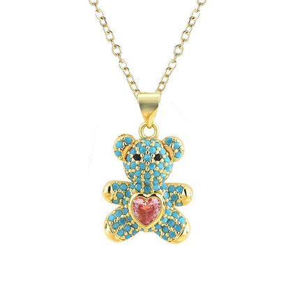 Collier pendentif ourson incrusté de pierres - MonPendentif