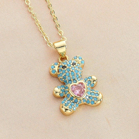 Collier pendentif ourson incrusté de pierres