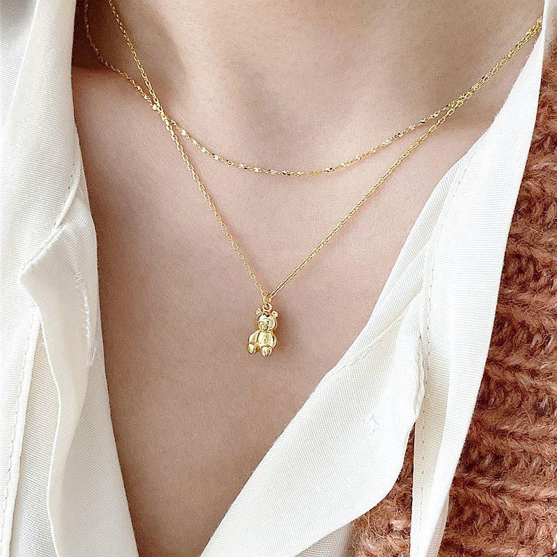 Collier pendentif ourson mignon argent 925 plaqué or