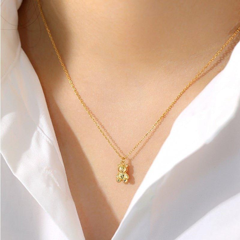 Collier pendentif ourson mignon plaqué or / argent