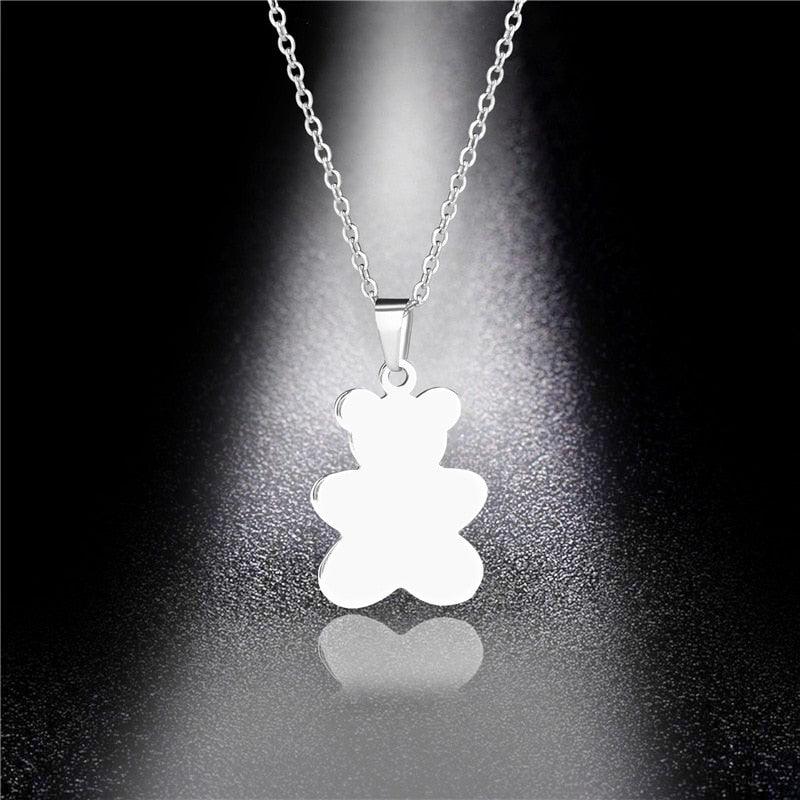 Collier pendentif ourson plat minimaliste plaqué argent