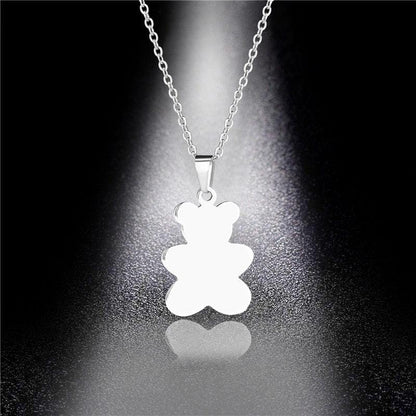 Collier pendentif ourson plat minimaliste plaqué argent