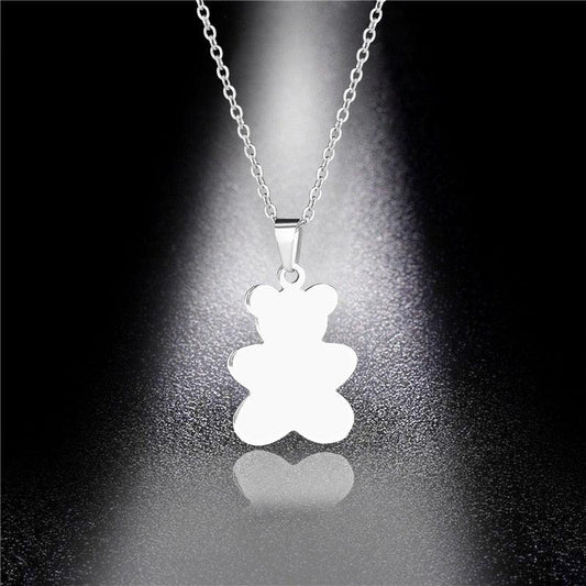 Collier pendentif ourson plat minimaliste plaqué argent