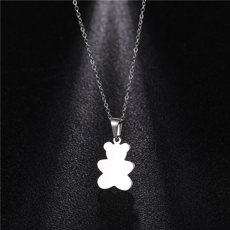 Collier pendentif ourson plat minimaliste plaqué argent