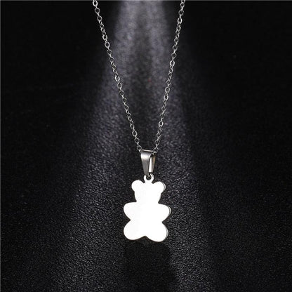 Collier pendentif ourson plat minimaliste plaqué argent